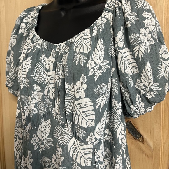 New XL Floral Palm Dress Green Long Flowing comfortable modest maxi boho - Picture 5 of 6